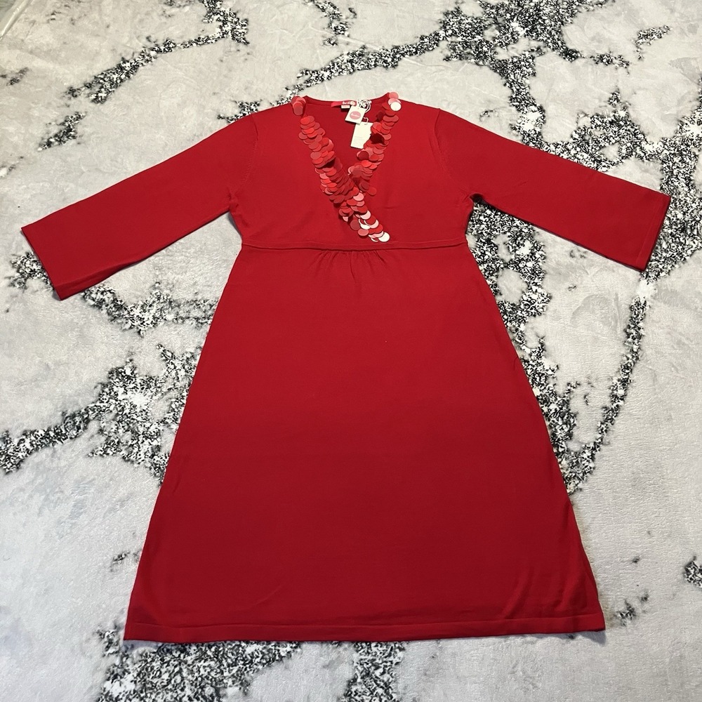 Boden Dress Womens Size 10R‎ Red V-neck sequin embellishments Holiday Christmas
